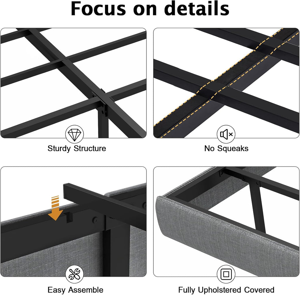 Floating Bed Frame Queen with LED Lights, Metal Platform Queen size Floating Bed Frame with Under Bed Storage, Heavy Duty Steel Slats Support, No Box Spring Needed, Noise Free, Easy Assembly, Brown