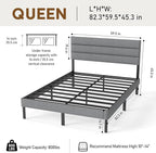 Queen Bed Frame with Linen Upholstered Headboard, Metal Platform Bed Frame Queen Size with 14" Underbed Storage, Metal Slats Support, Noise Free, No Box Spring Needed, Easy Assembly, Grey