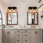 Farmhouse Bathroom Vanity Light, 3-Light Wood Bathroom Light Fixtures Over Mirror, Black Industrial Vanity Lights with Metal Shade, Rustic Bathroom Lighting for Bedroom Living Room Hallway