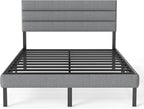 Queen Bed Frame with Linen Upholstered Headboard, Metal Platform Bed Frame Queen Size with 14" Underbed Storage, Metal Slats Support, Noise Free, No Box Spring Needed, Easy Assembly, Grey