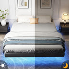 Floating Bed Frame Queen with LED Lights, Metal Platform Queen size Floating Bed Frame with Under Bed Storage, Heavy Duty Steel Slats Support, No Box Spring Needed, Noise Free, Easy Assembly, Brown