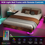 Floating Bed Frame Queen with LED Lights, Metal Platform Queen size Floating Bed Frame with Under Bed Storage, Heavy Duty Steel Slats Support, No Box Spring Needed, Noise Free, Easy Assembly, Brown