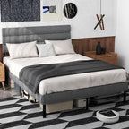 Queen Bed Frame with Linen Upholstered Headboard, Metal Platform Bed Frame Queen Size with 14" Underbed Storage, Metal Slats Support, Noise Free, No Box Spring Needed, Easy Assembly, Grey